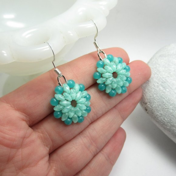 Handstitched Uranium Glass Flower earrings - Picture 2 of 11